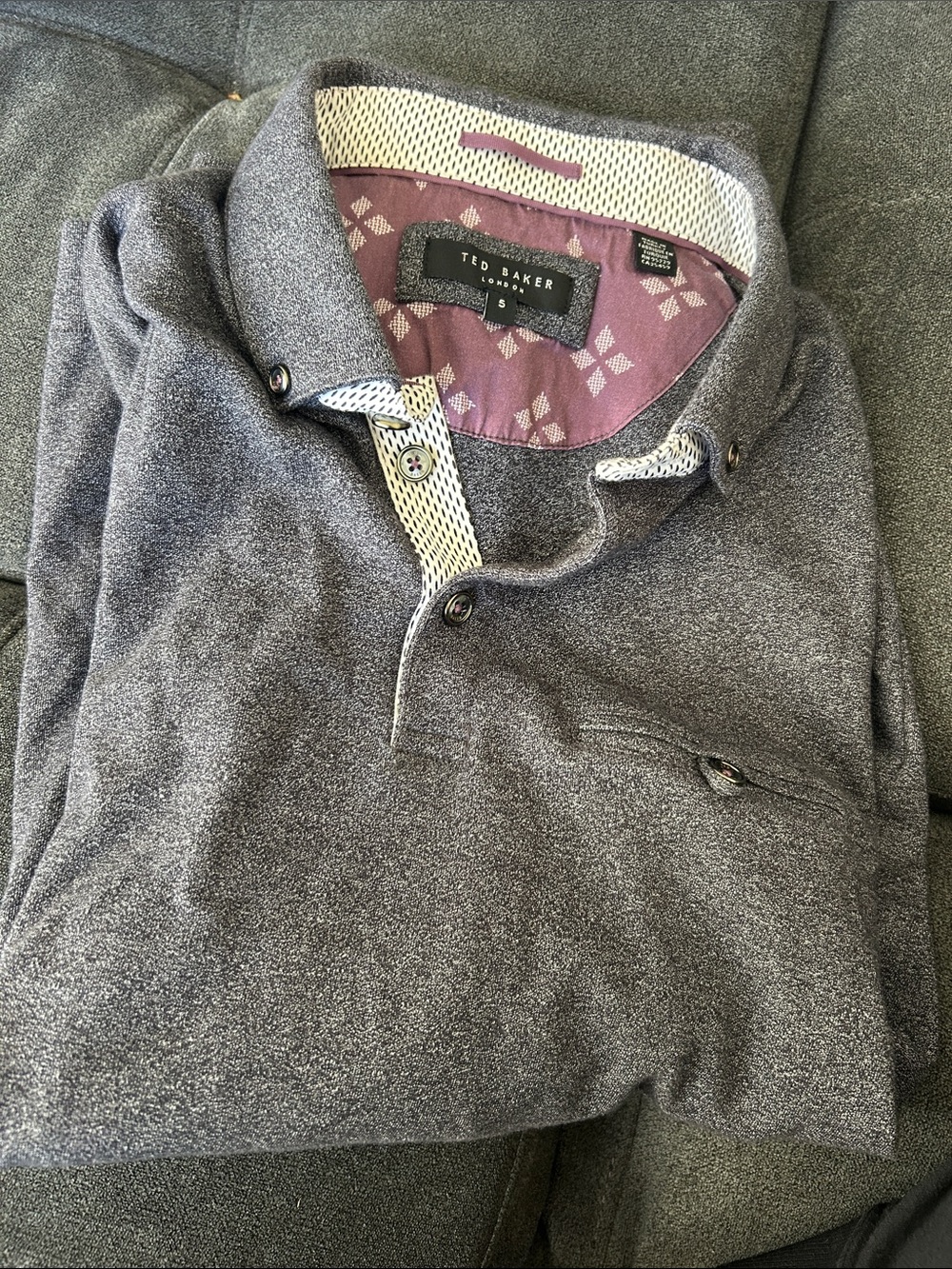 Ted Baker Men's Heather Gray Polo with Patterned Contrast